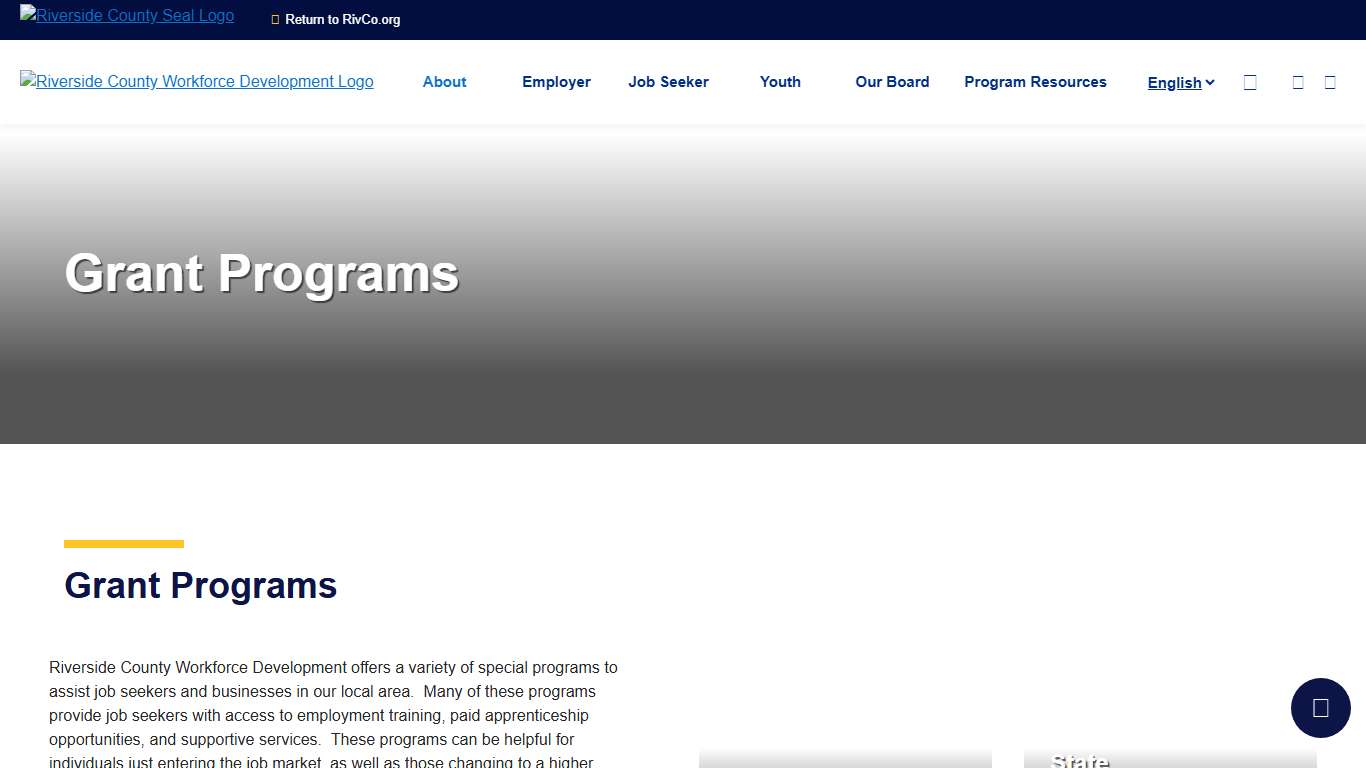 Grant Programs Riverside County Workforce Development